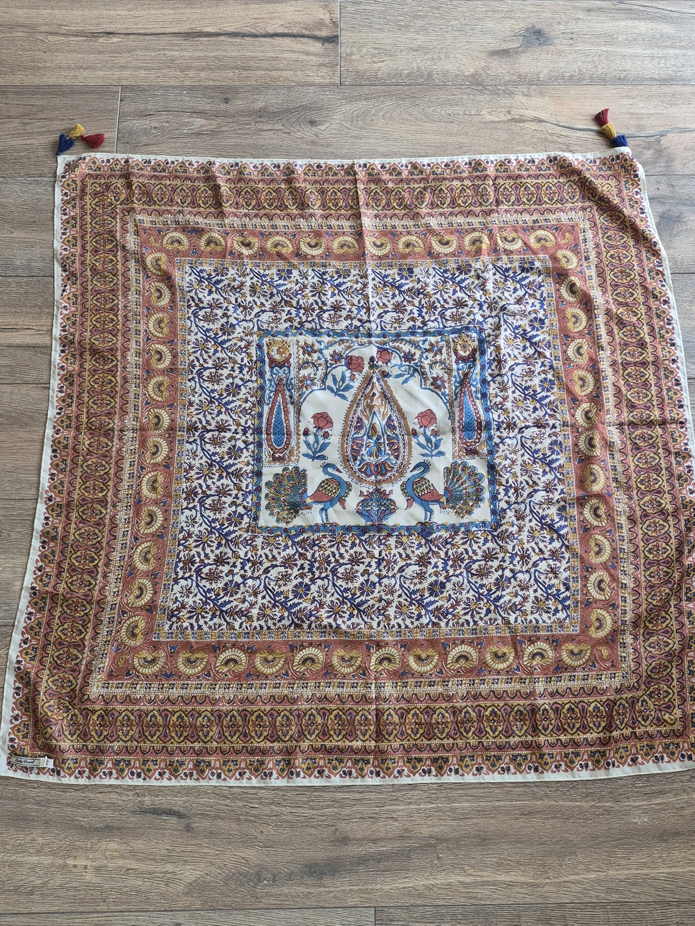 Vintage Lucky Brand 100% Silk 40" Paisley Peacock Printed Square Scarf